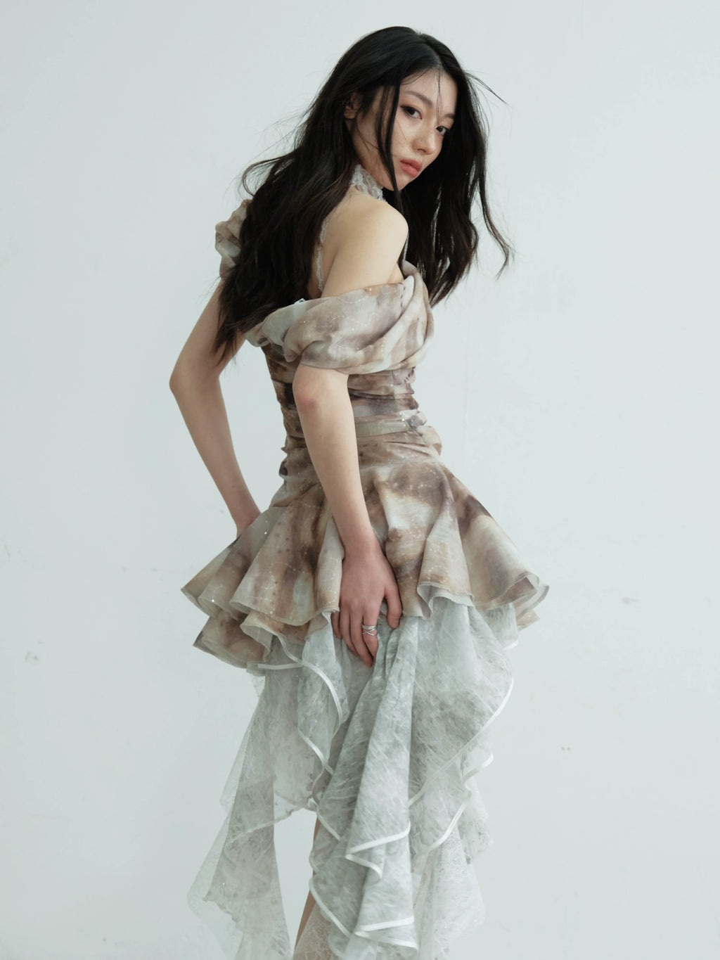 Lace Irregular Ruffle Edge Tube Top Skirt