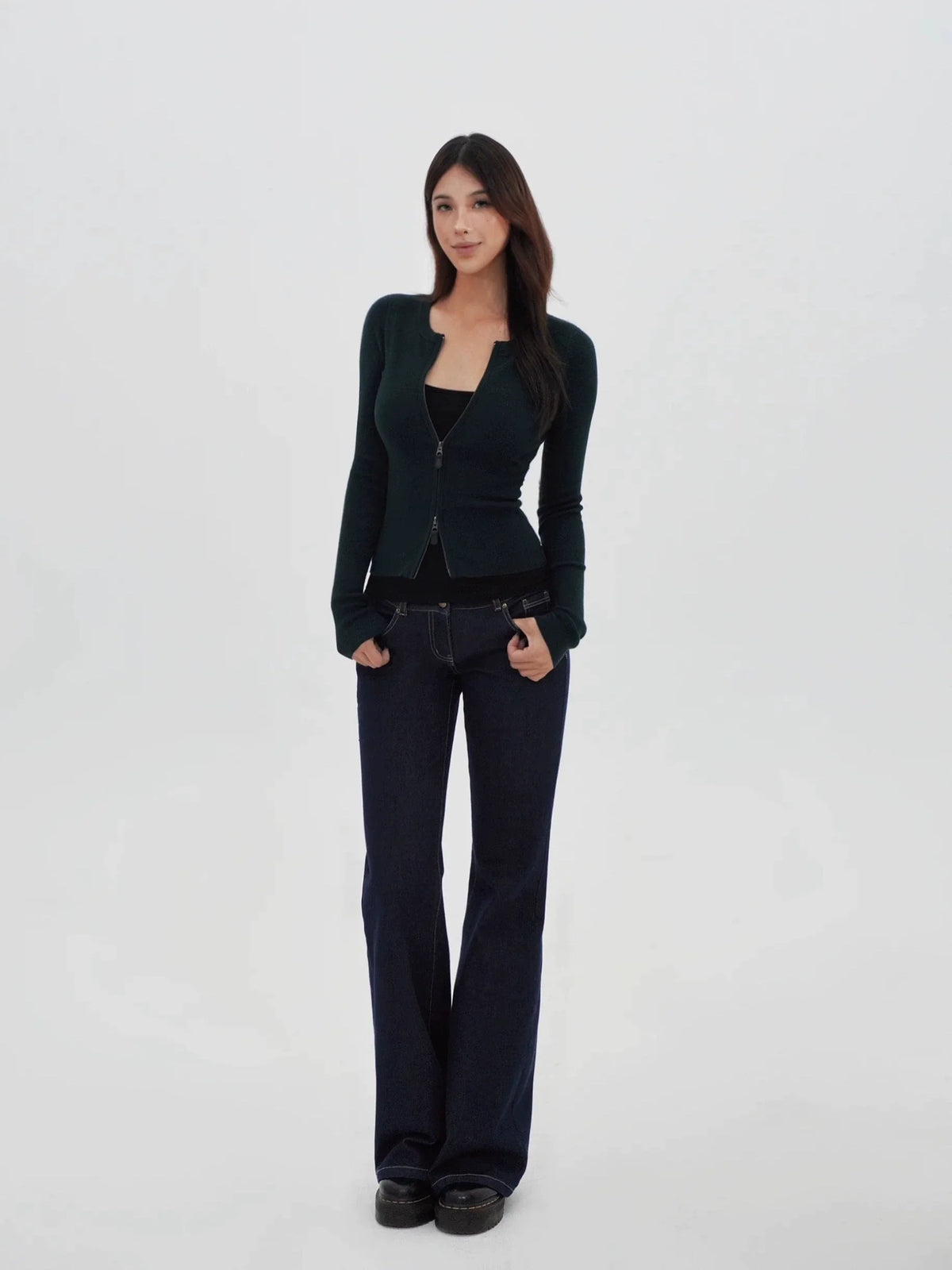 Dark Wash Contrast Stitch Flares Jeans