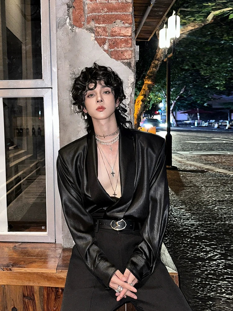 Satin Deep V-Neck Shirt