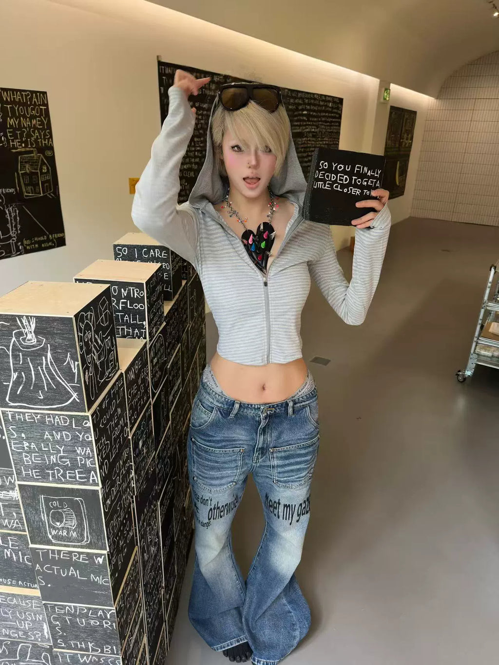 Gaze Trigger Slogan Flare Jeans