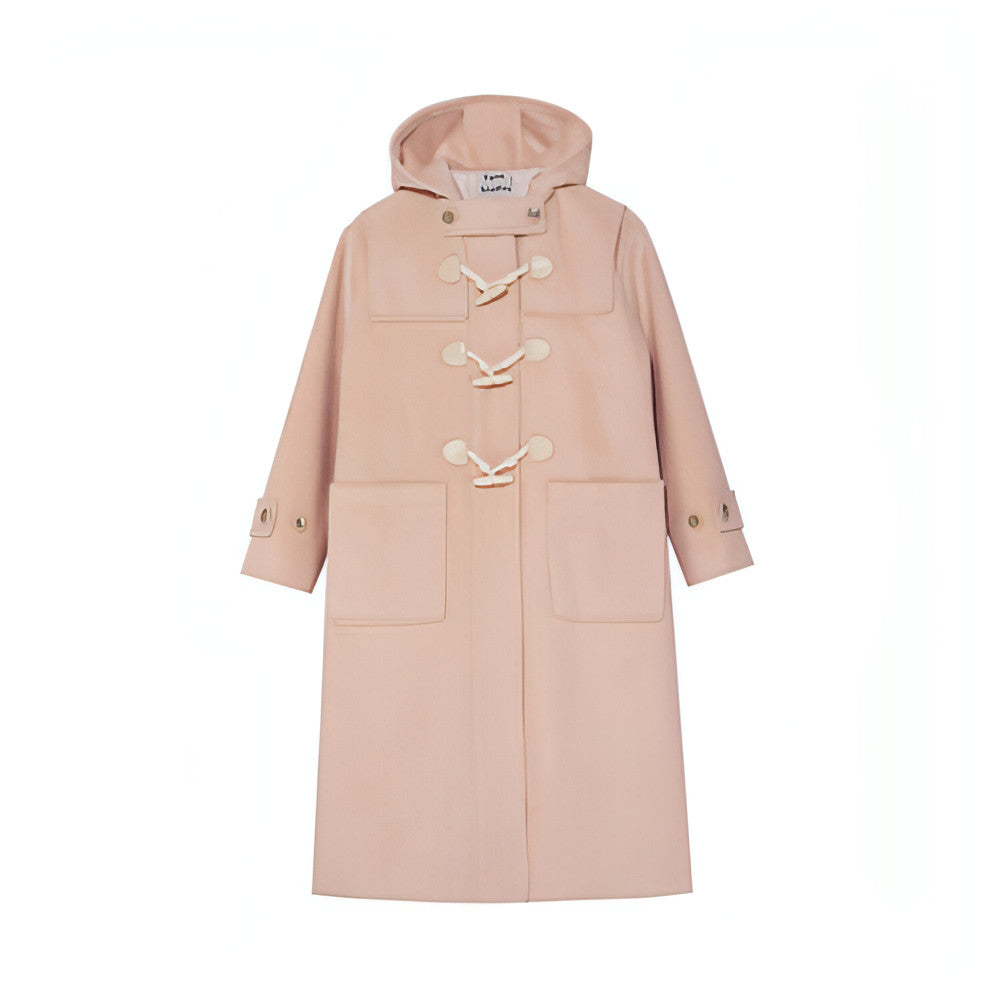 Winter Thicken College Style Hooded Mid-Length Melton Wool Coat