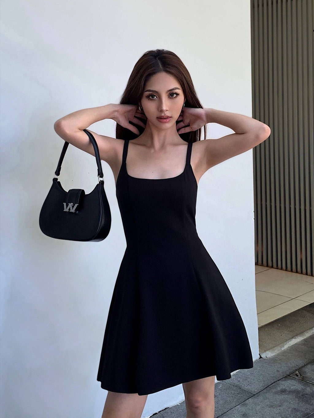 Black Square-Neck A-Line Dress