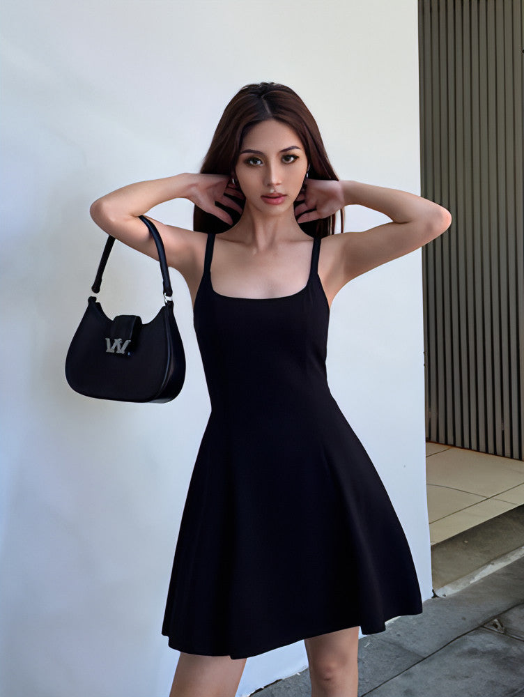 Black Square-Neck A-Line Dress