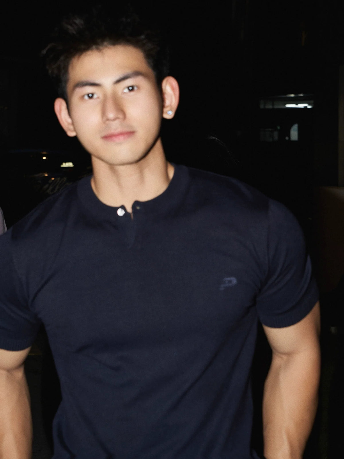 Single Button Henley Collar Shirt