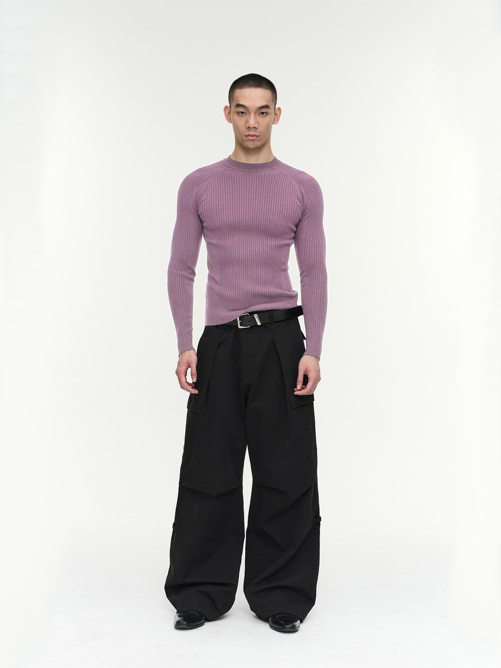 Ribbed Long-Sleeve Knit Sweater