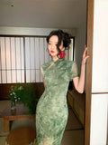Sheer Floral Cheongsam-Inspired Maxi Dress