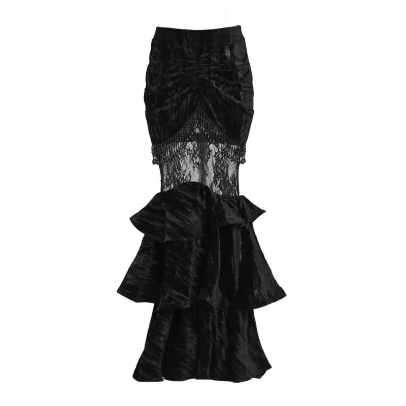 Black Lace Ruffle Mermaid Skirt