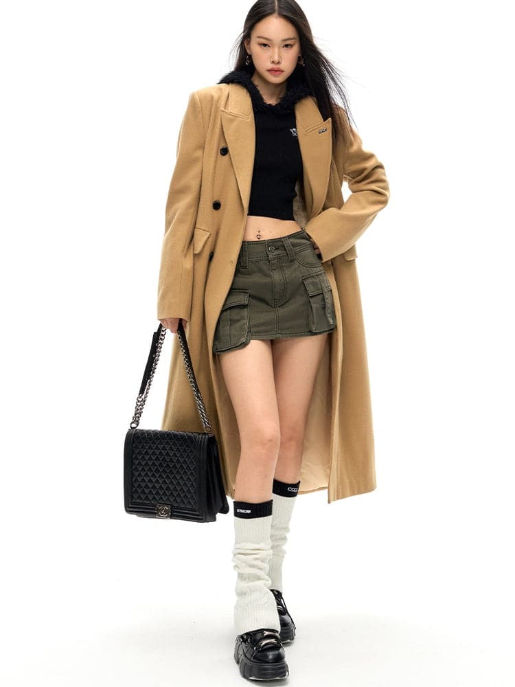 Double-Breasted Wool Long Coat - Slim Waist Tailored Winter Outerwear