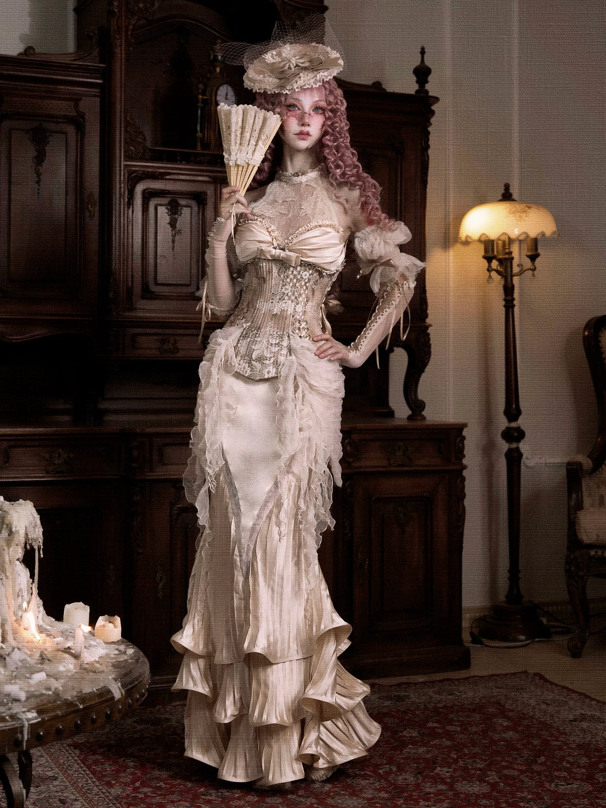 Ivory Satin Ruffled Mermaid Skirt
