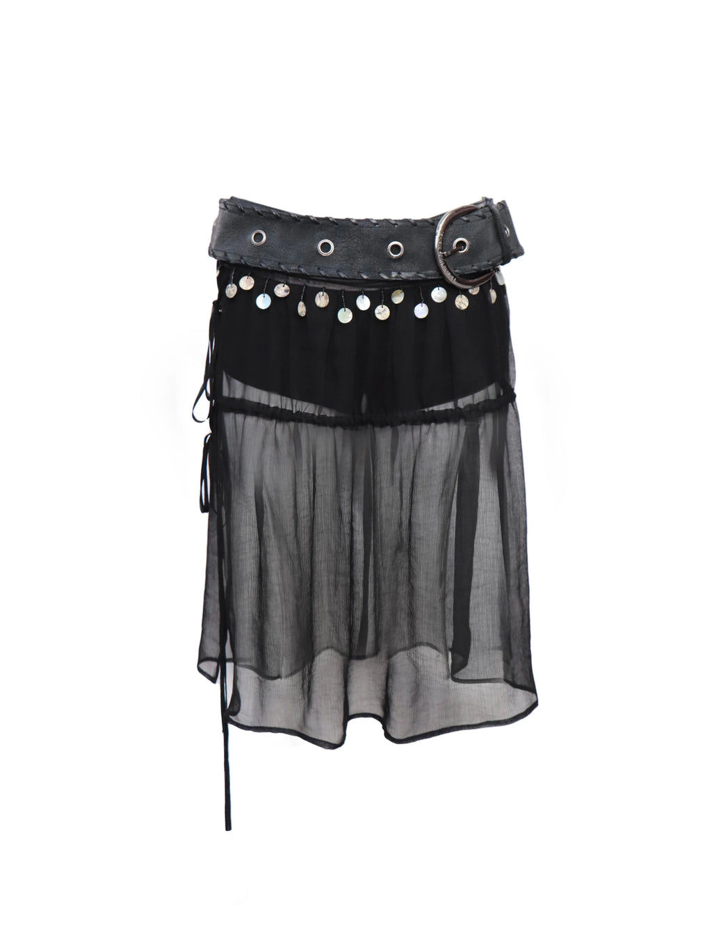 Moonlit Veil Sheer Coin‑Trim Skirt