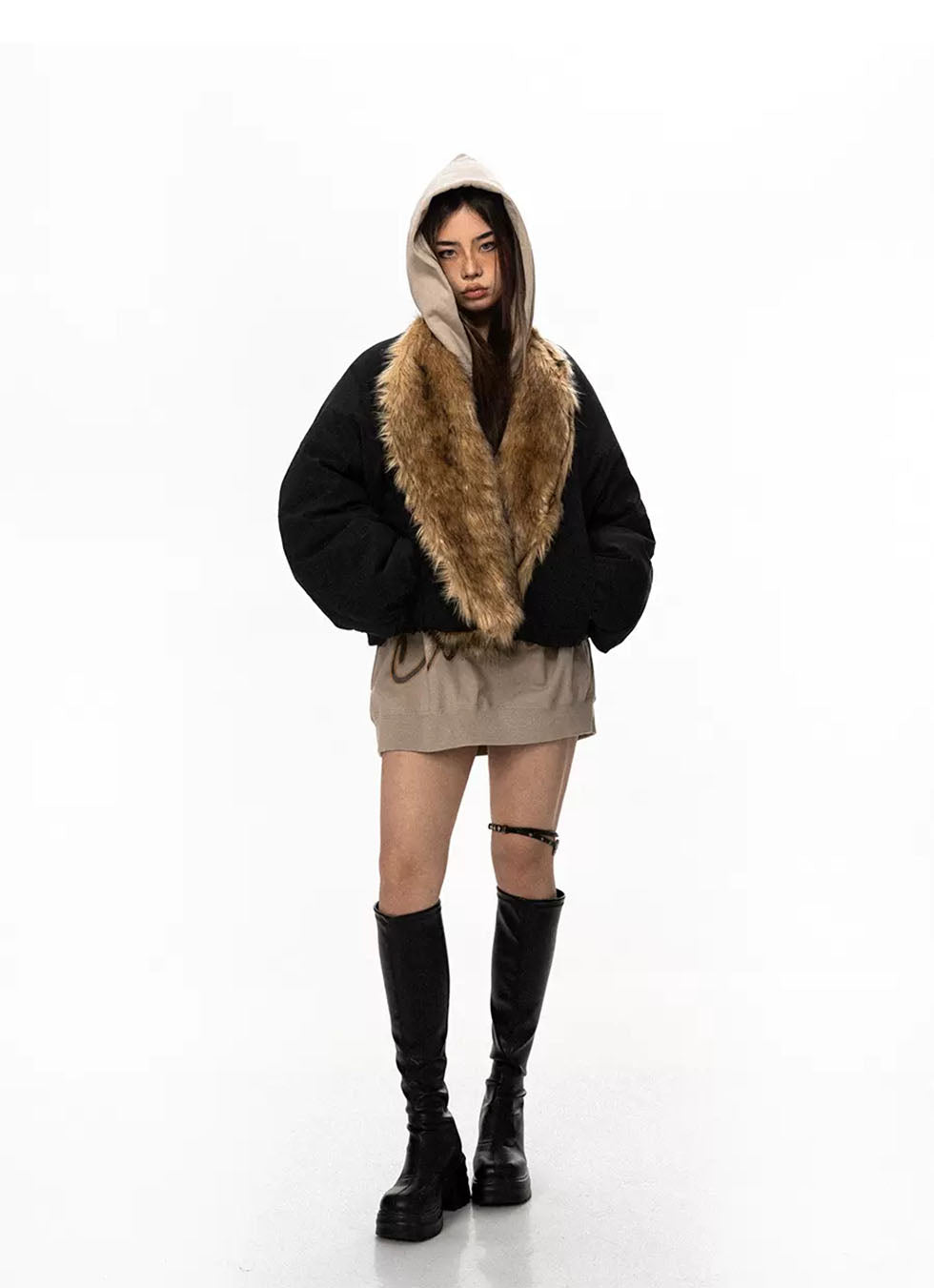 Oversized Faux-Fur Collar Flight Jacket