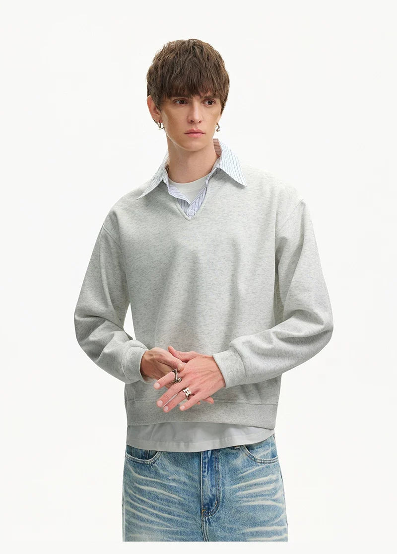 Scholarly Layered V‑Neck Sweatshirt