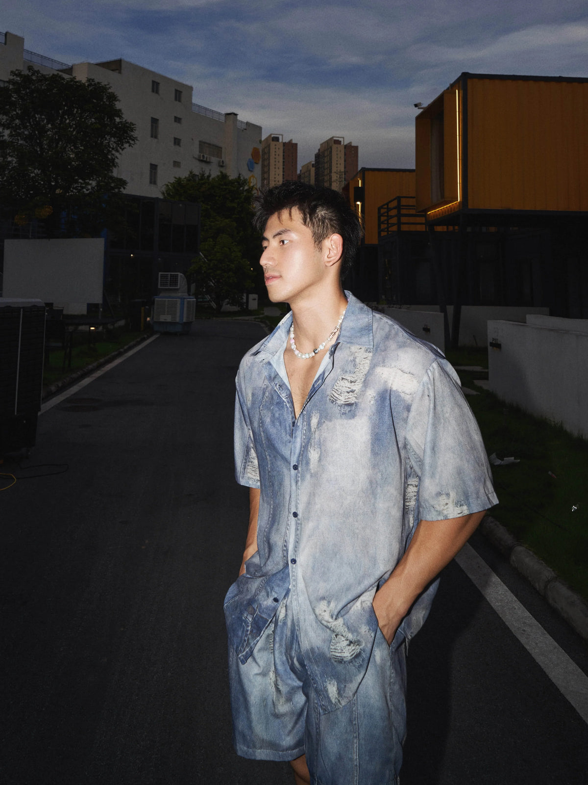 Distressed Denim Button Down Shirt