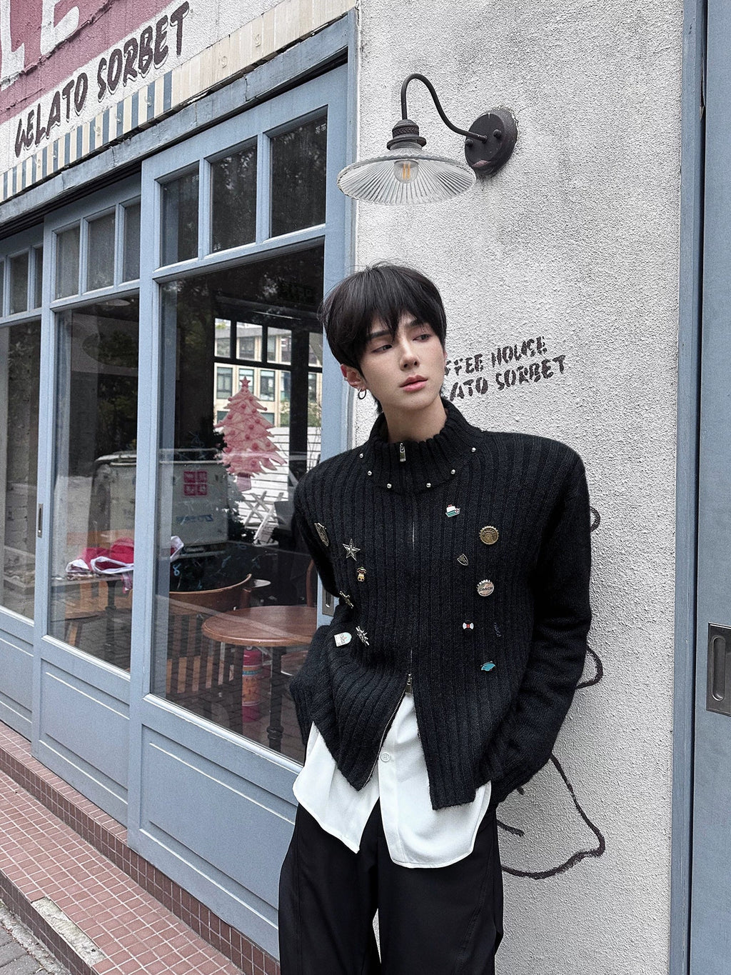 Pinfall Monogram Ribbed Zip Cardigan