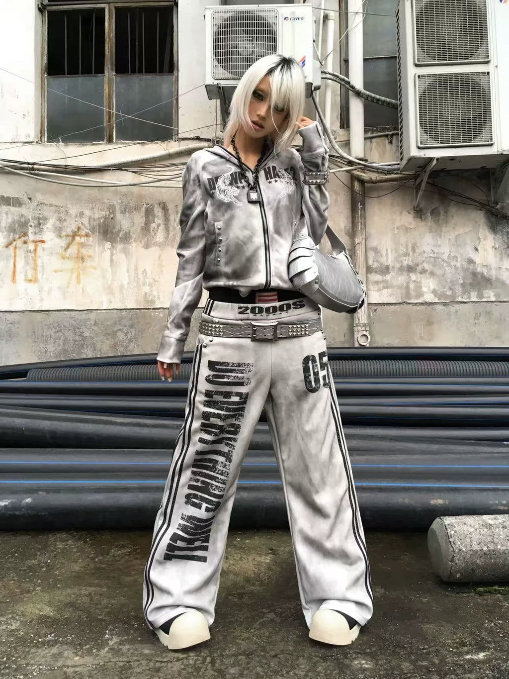 Distressed Grey Ultra-Wide Track Pants