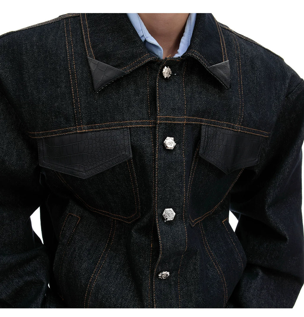Oversized Dark Denim Jacket and Wide-Leg Jeans Setup