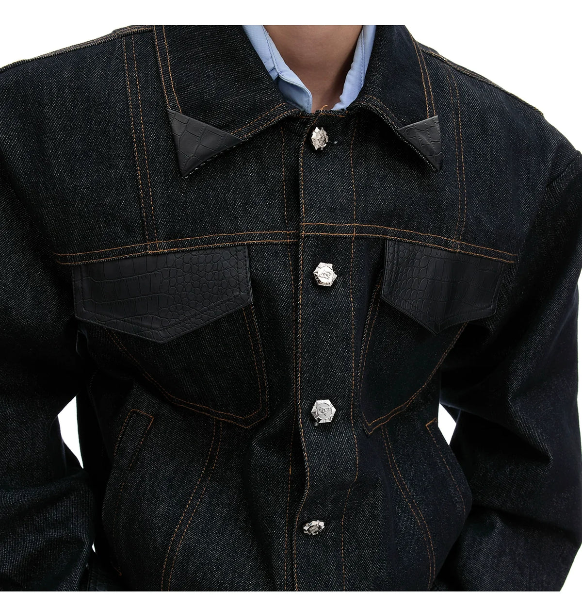 Oversized Dark Denim Jacket and Wide-Leg Jeans Setup