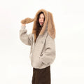 Fluffy Bunny-Ear Striped Hoodie