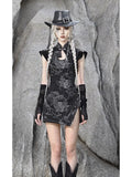 Black Floral Qipao Mini Dress