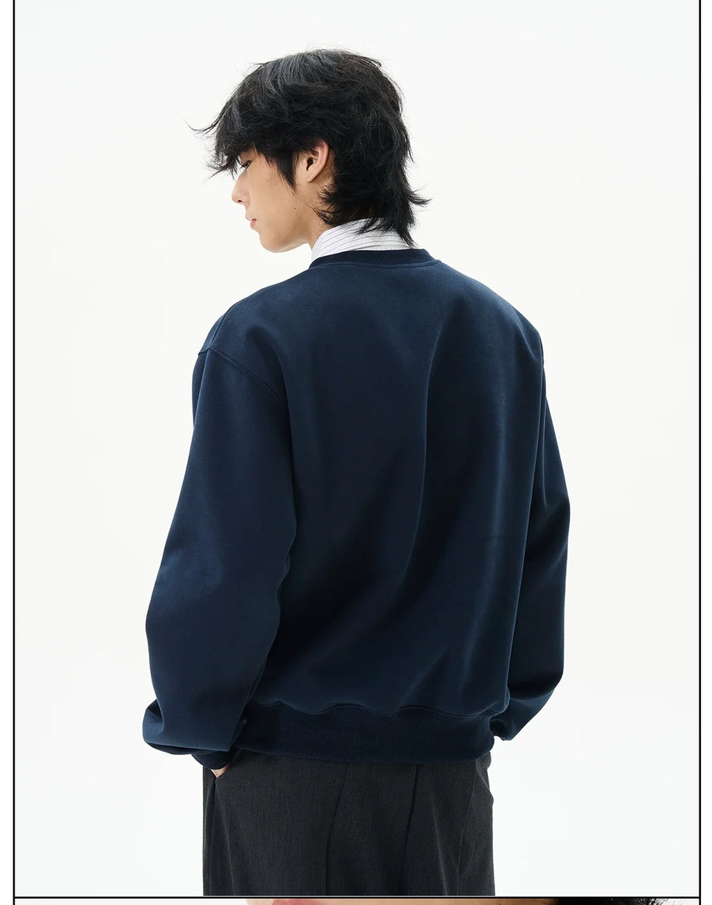 Navy Notch-Neck Sweatshirt