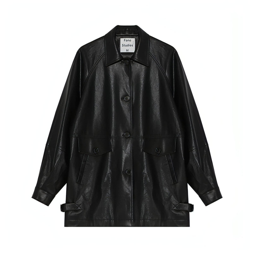 Black Retro-Style Eco-Friendly Pu Leather Moto Jacket