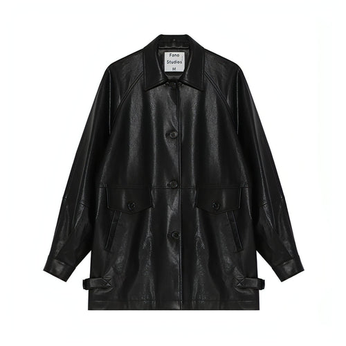 Black Retro-Style Eco-Friendly Pu Leather Moto Jacket