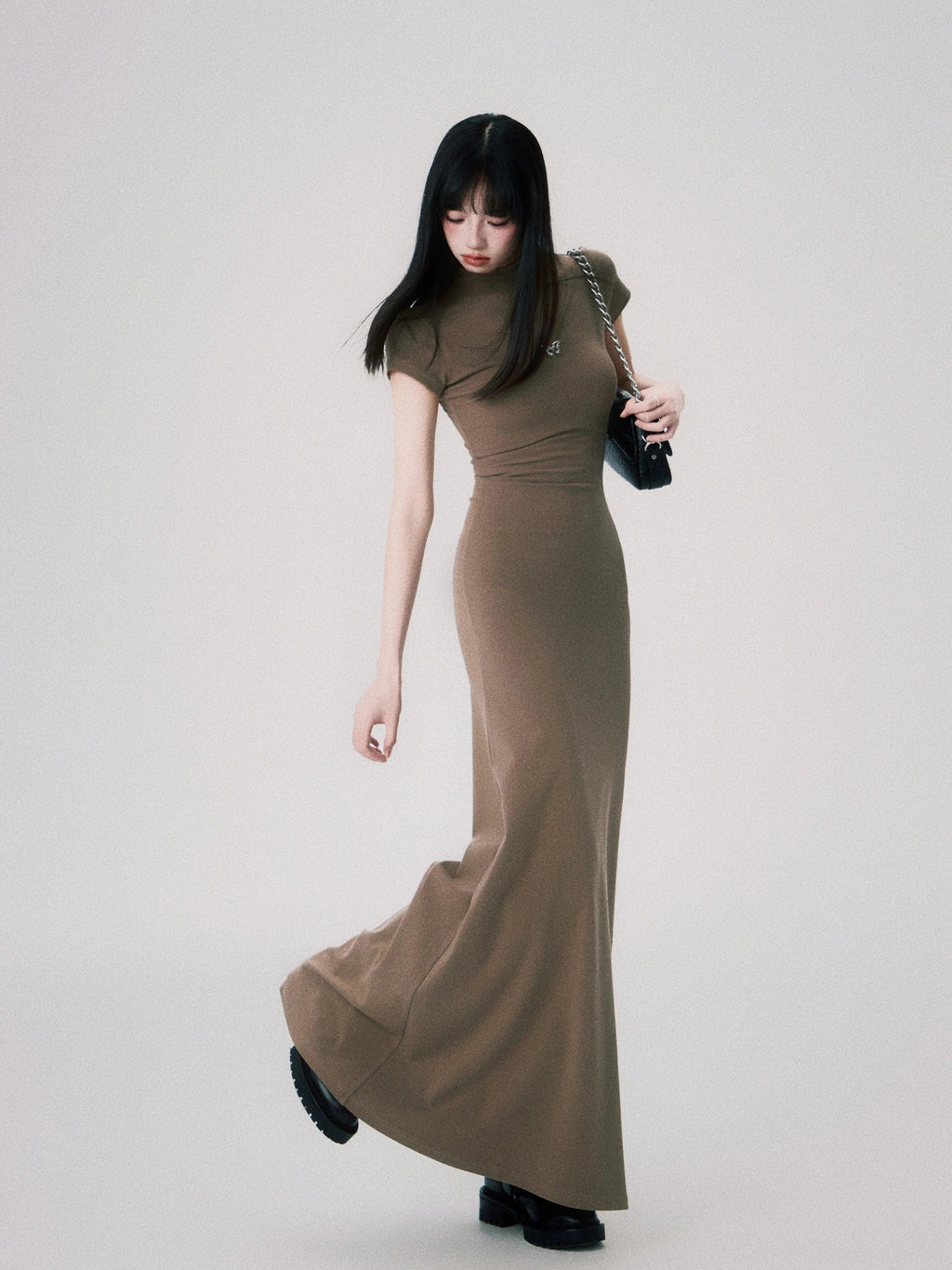 Butterfly Emblem Fitted Maxi Dress - Women'S Elegant Evening Gown