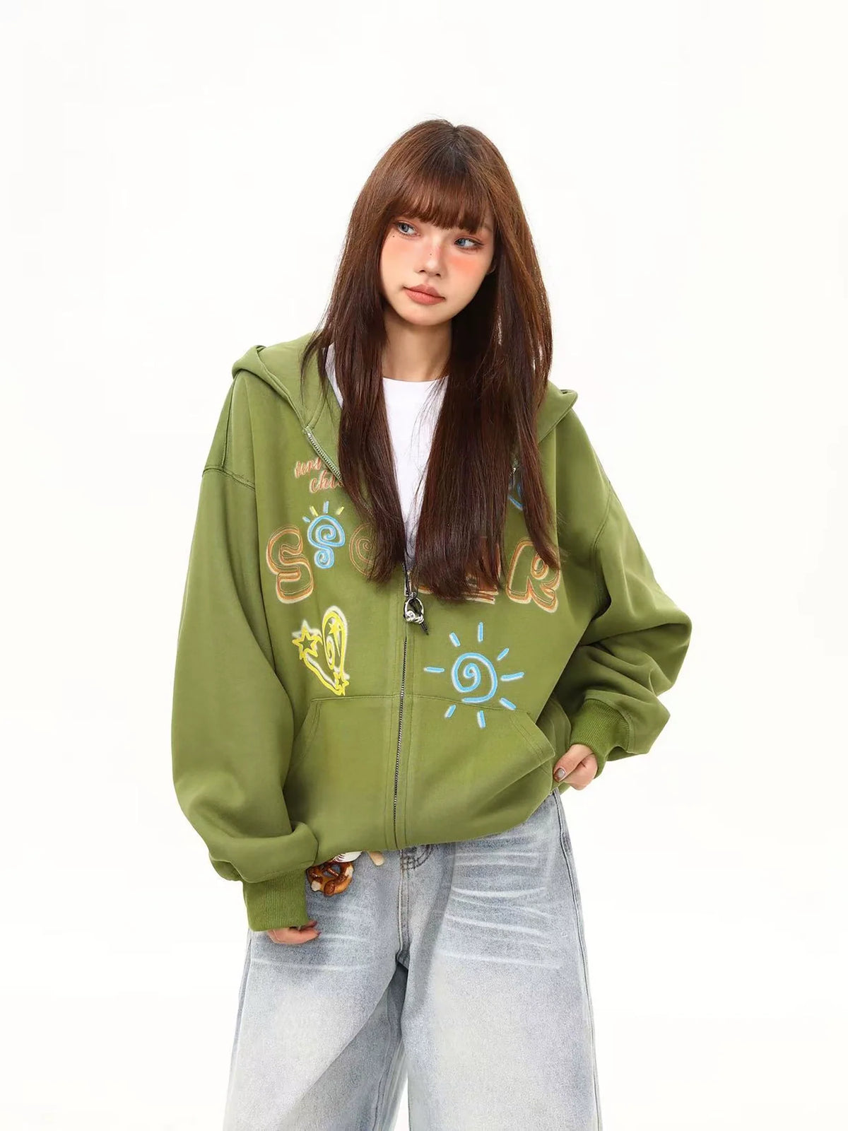 Solar Doodle Washed Zip-Up Hoodie