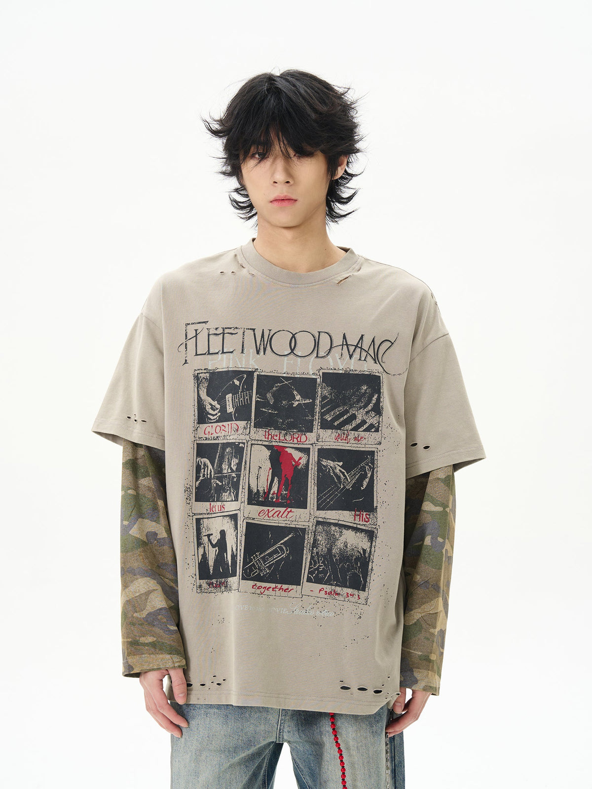 Vintage Layered Camo Sleeve T-Shirt