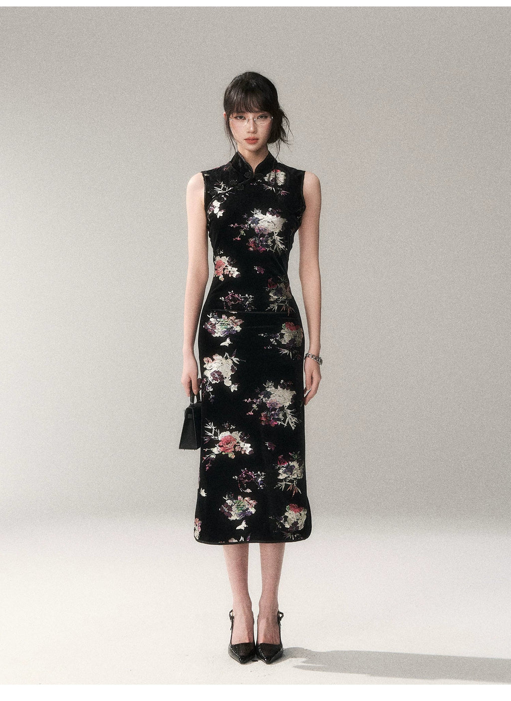 Midnight Peony Cheongsam Dress