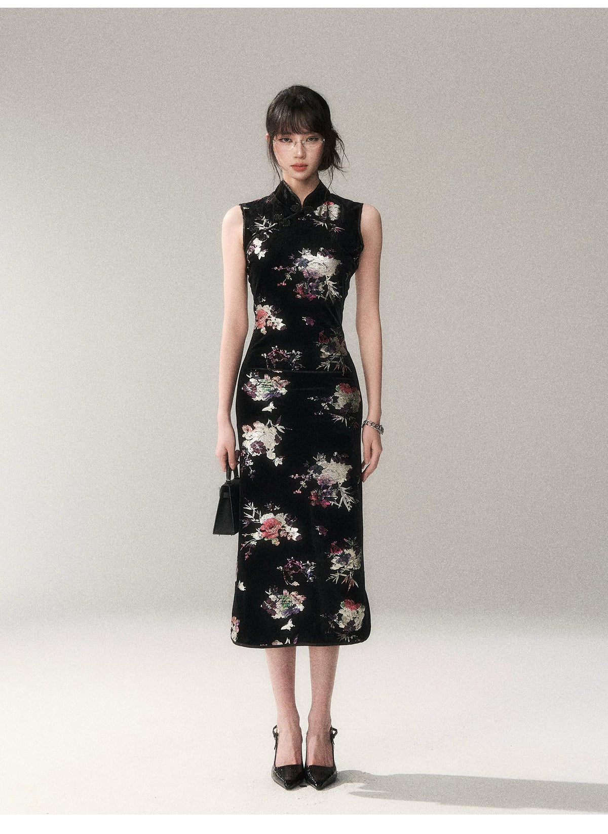 Midnight Peony Cheongsam Dress