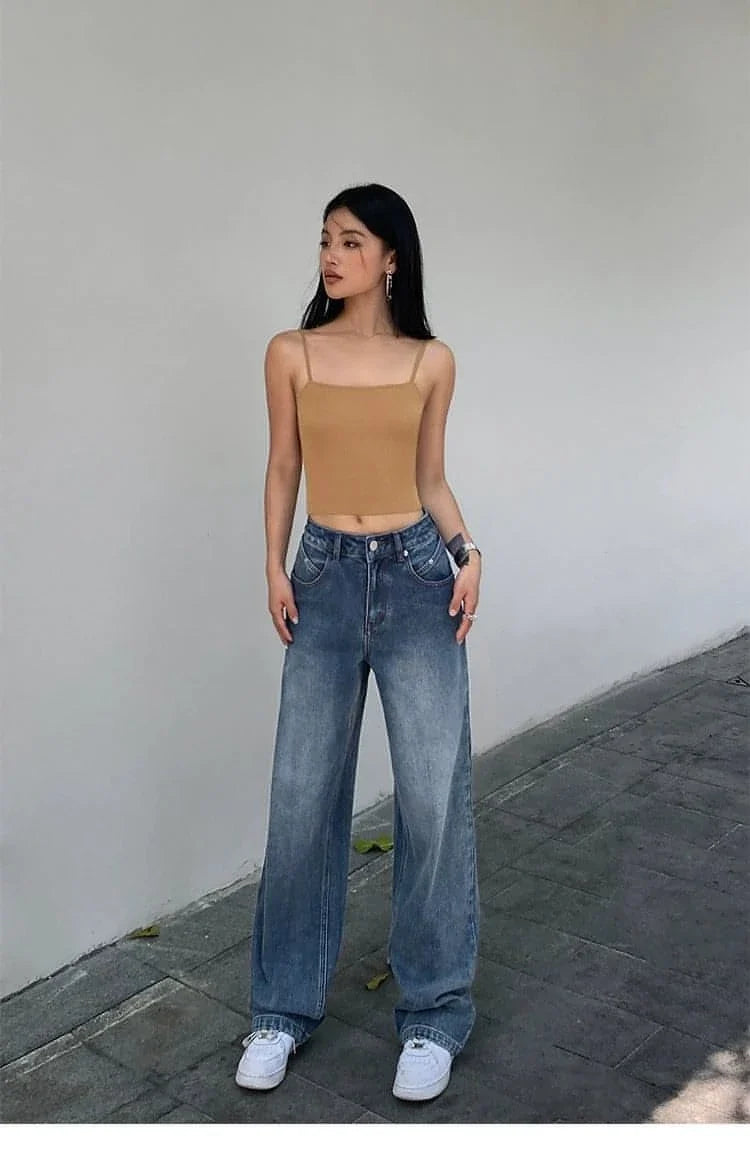 High-Waist Loose Wide-Leg Denim Jeans