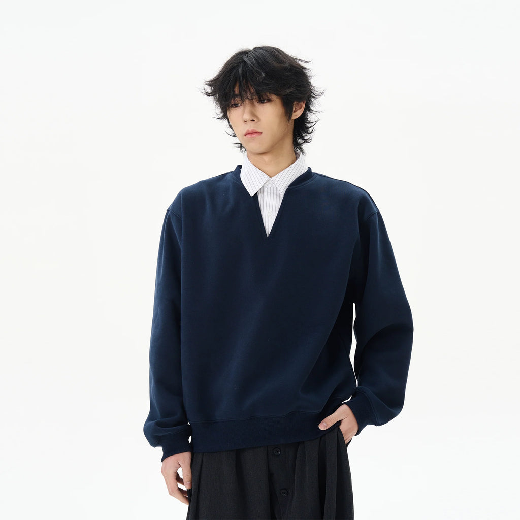 Navy Notch-Neck Sweatshirt