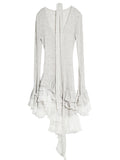 Ethereal Sheer Lace-Panel Asymmetrical Knit Dress