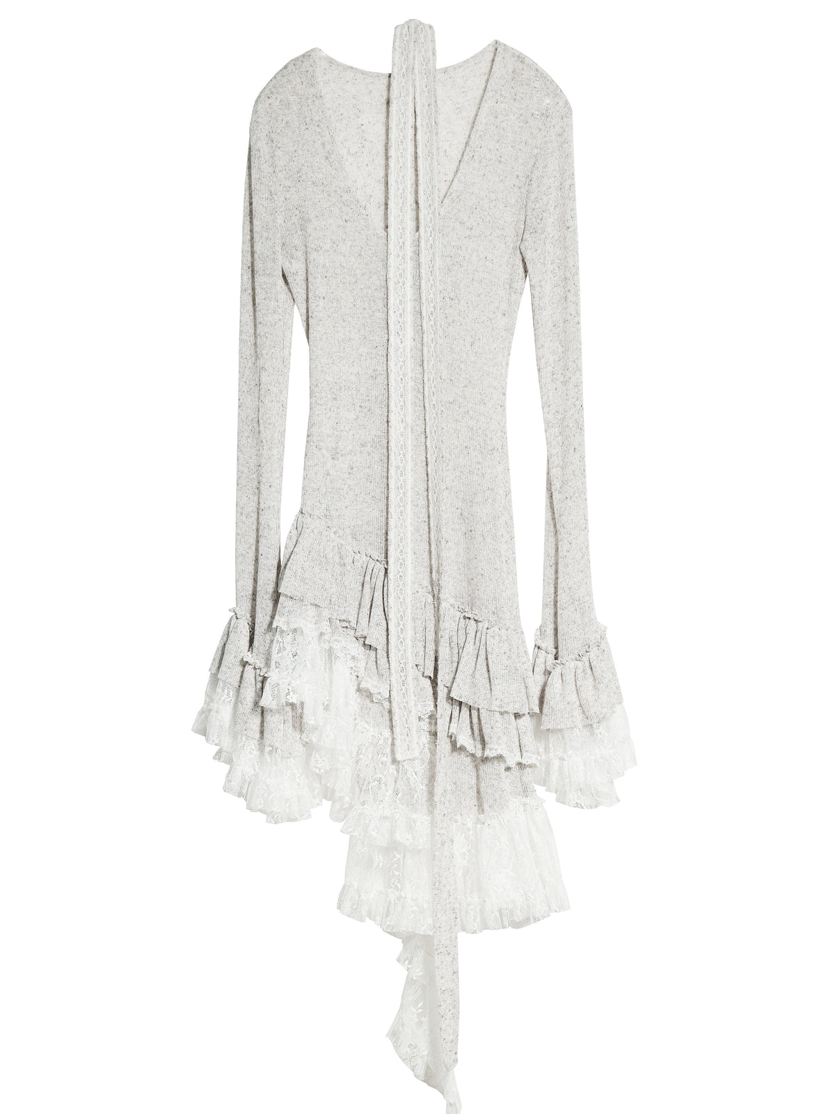 Ethereal Sheer Lace-Panel Asymmetrical Knit Dress