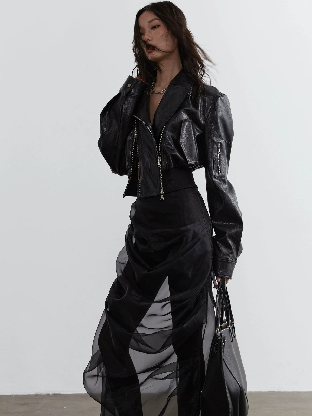 Elegant Two-Piece Maxi Skirt Set - Women'S Black Sheer Overlay Dress With Solid Underskirt