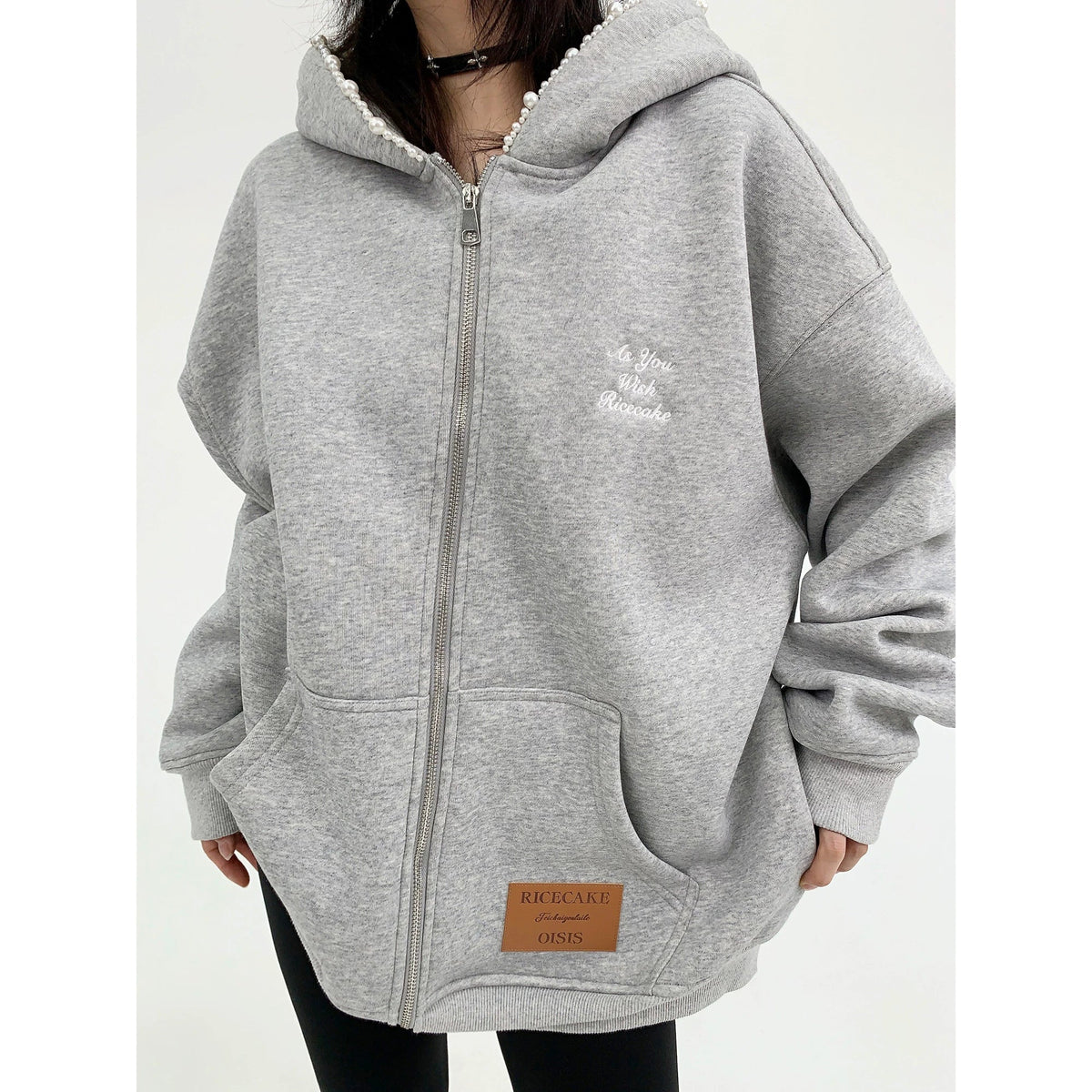 Pearl Trim Cloud Zip Hoodie