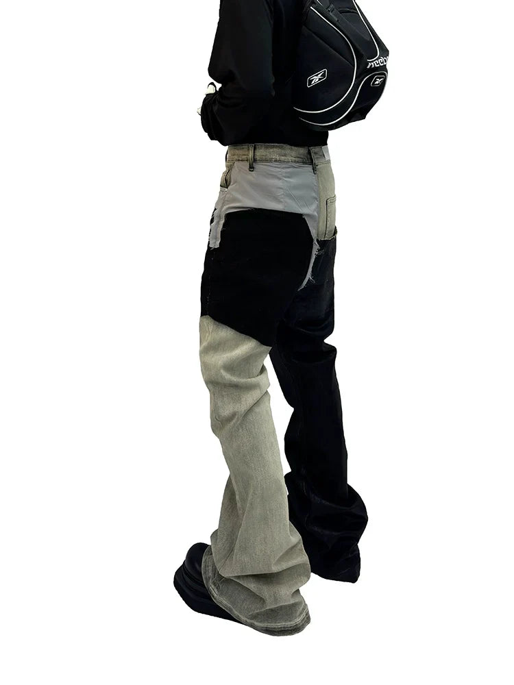 Monochrome Patchwork Wide Jeans
