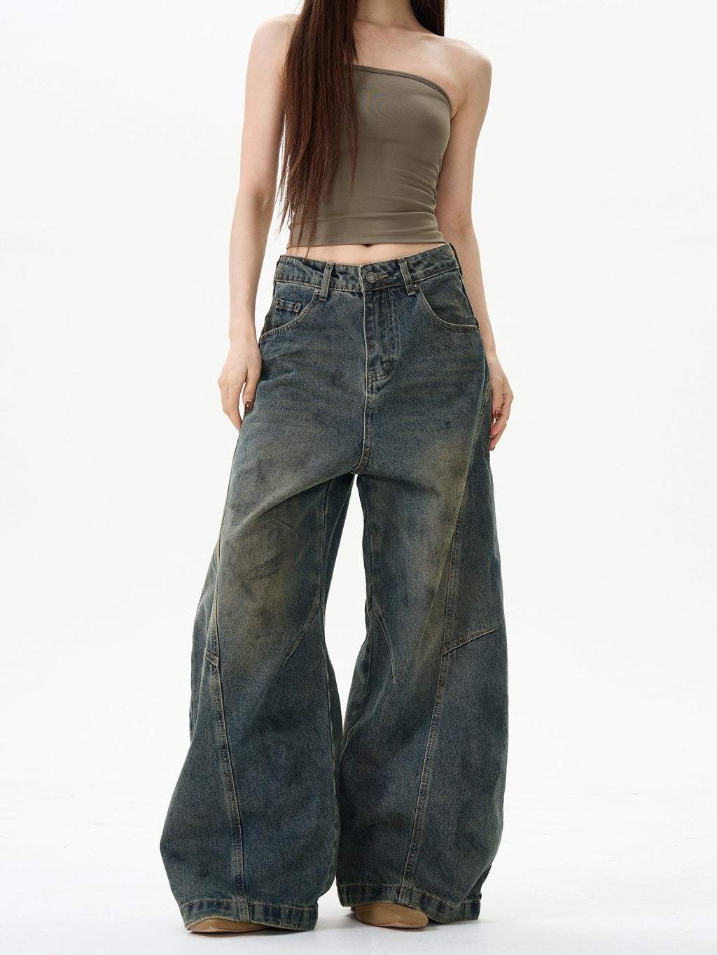 Vintage Wash Extreme Wide-Leg Jeans
