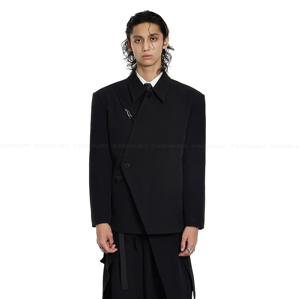 Asymmetrical Black Blazer with Safety Pin Detail