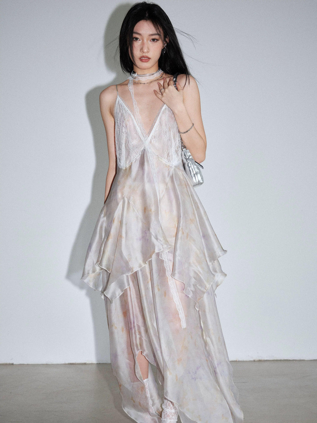 Ivory Layered Chiffon Slip Dress