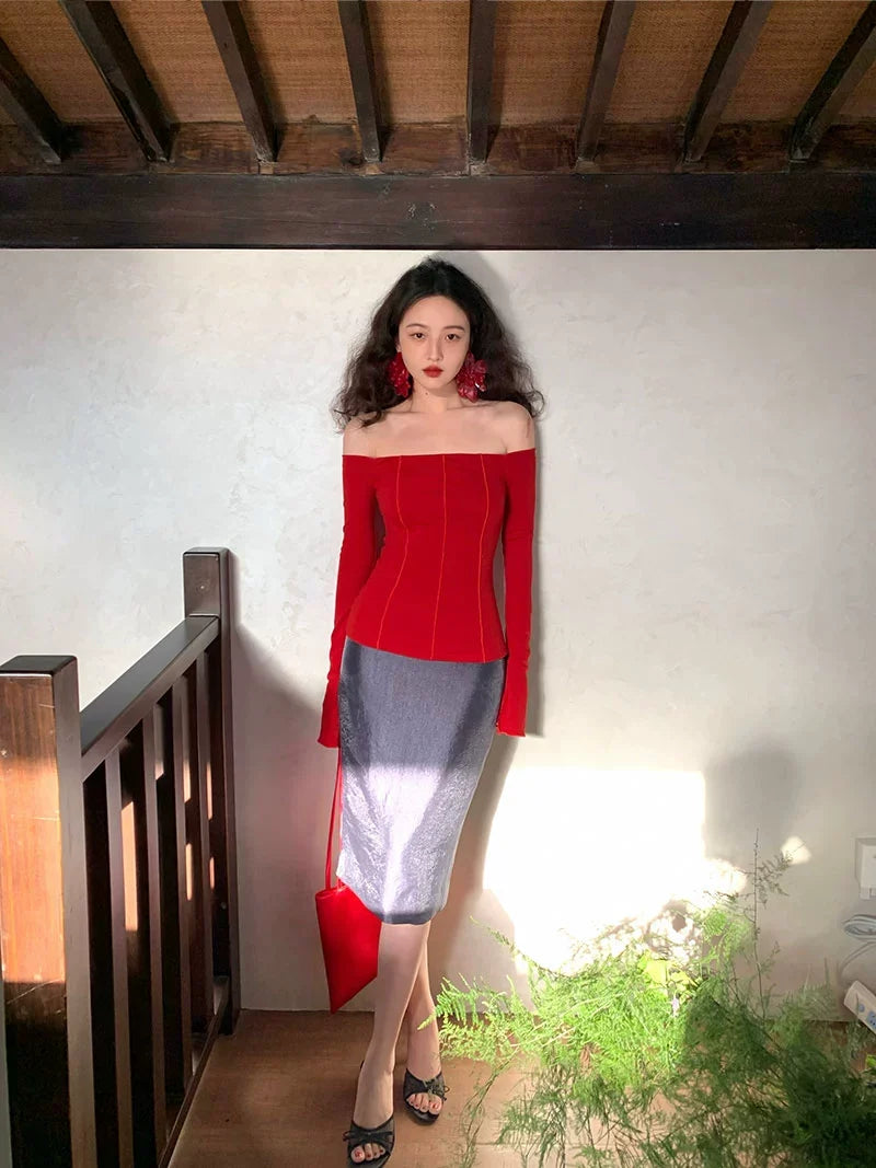 Satin Midi Pencil Skirt