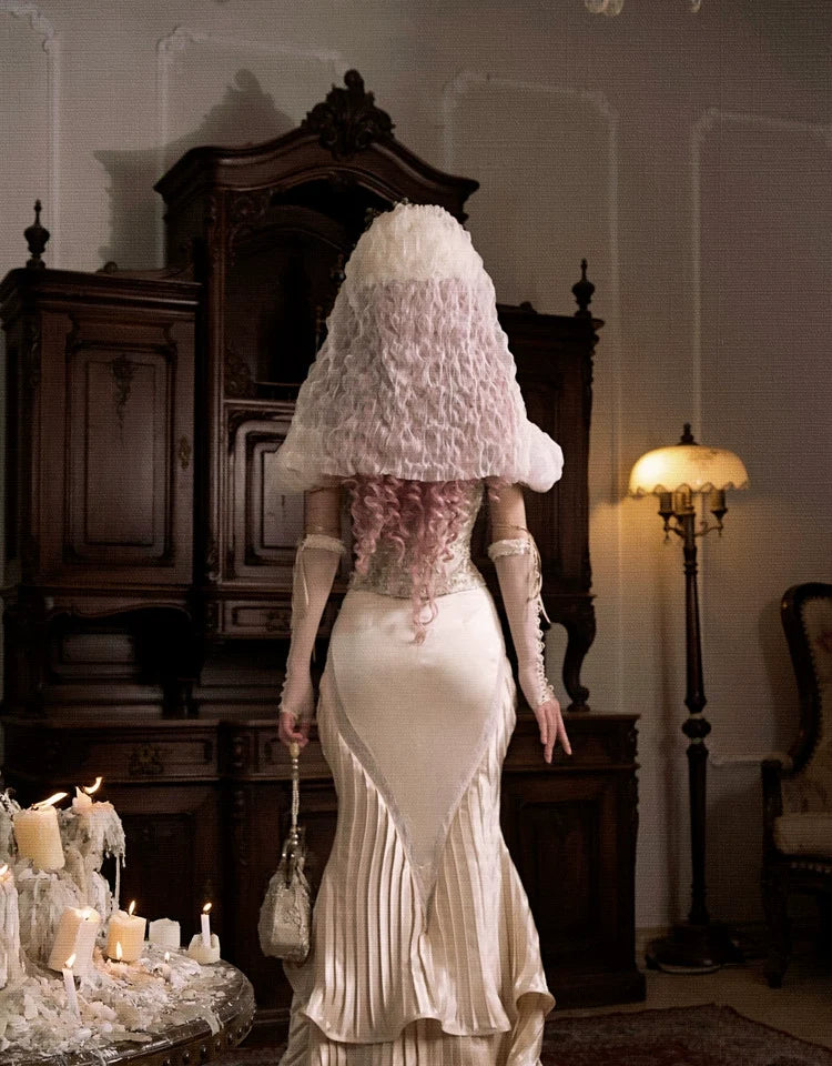 Ivory Satin Ruffled Mermaid Skirt