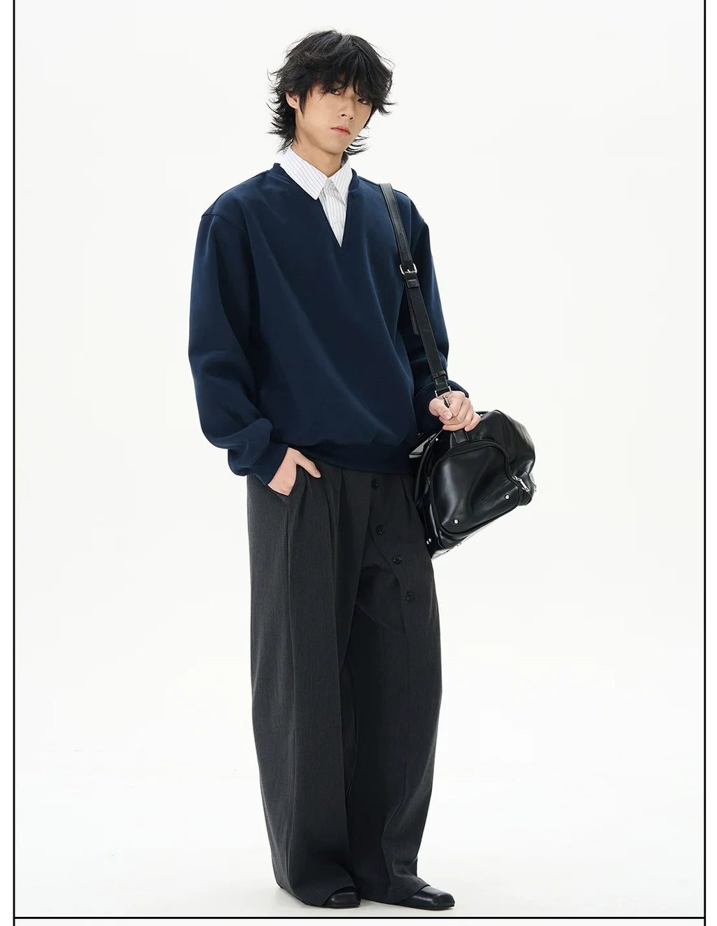 Navy Notch-Neck Sweatshirt