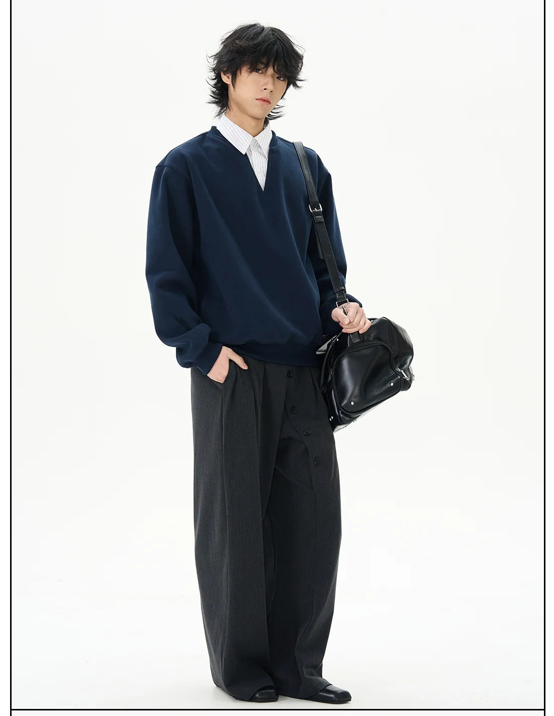 Navy Notch-Neck Sweatshirt