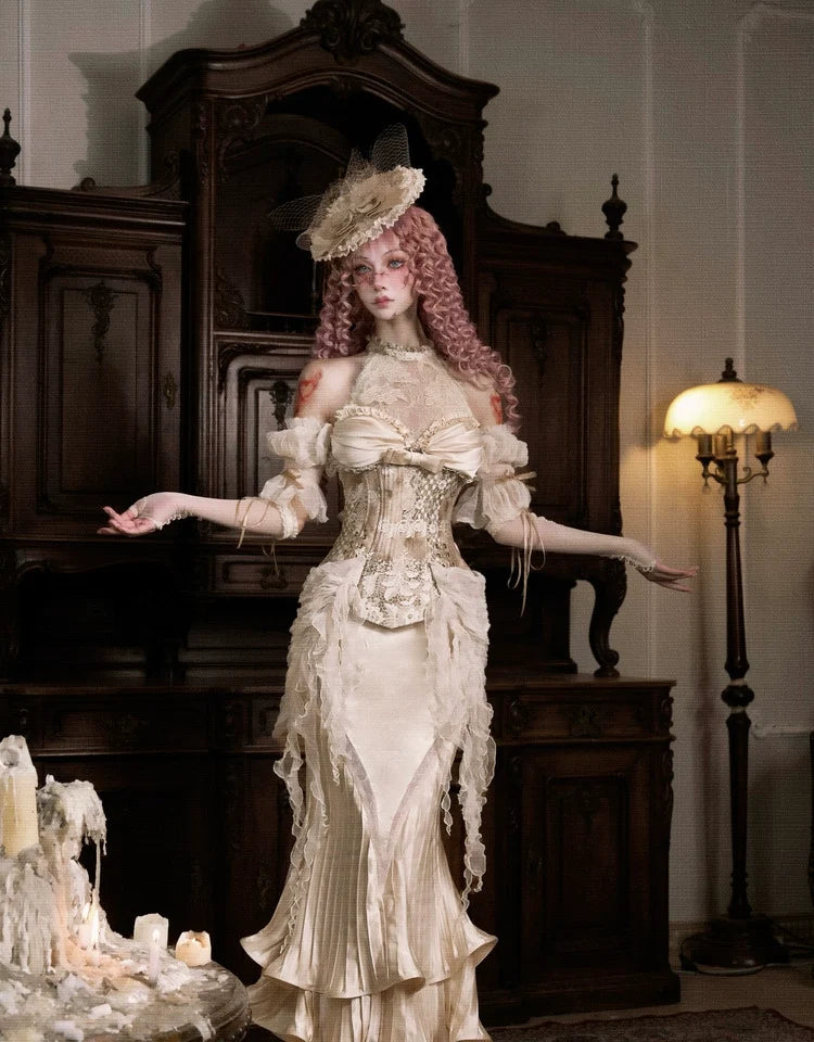 Ivory Satin Ruffled Mermaid Skirt