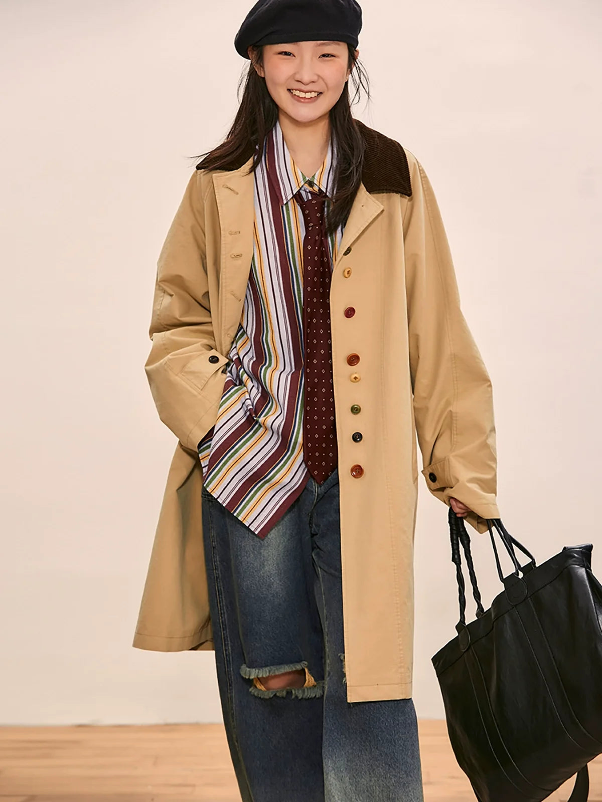 Vintage-Inspired Oversized Coat - Multi-Color