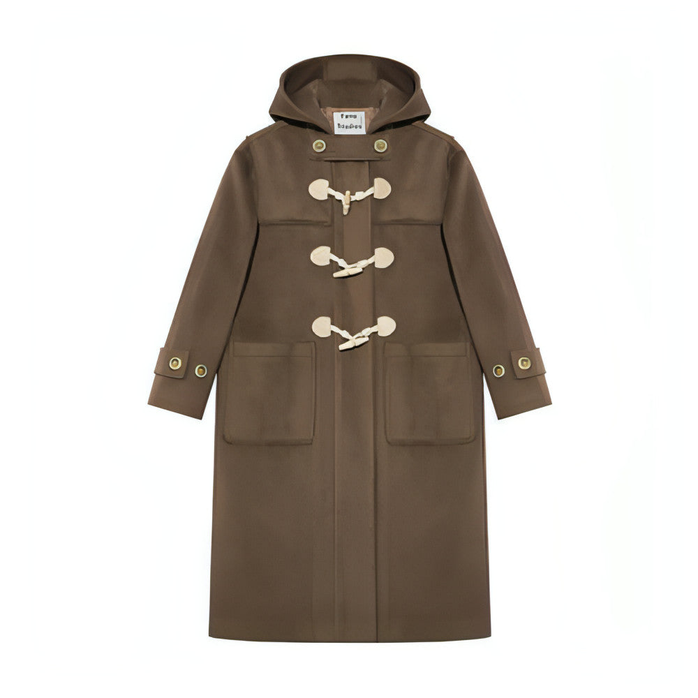 Winter Thicken College Style Hooded Mid-Length Melton Wool Coat
