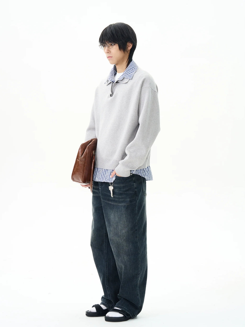 Knit Polo Sweater with Layered Shirt