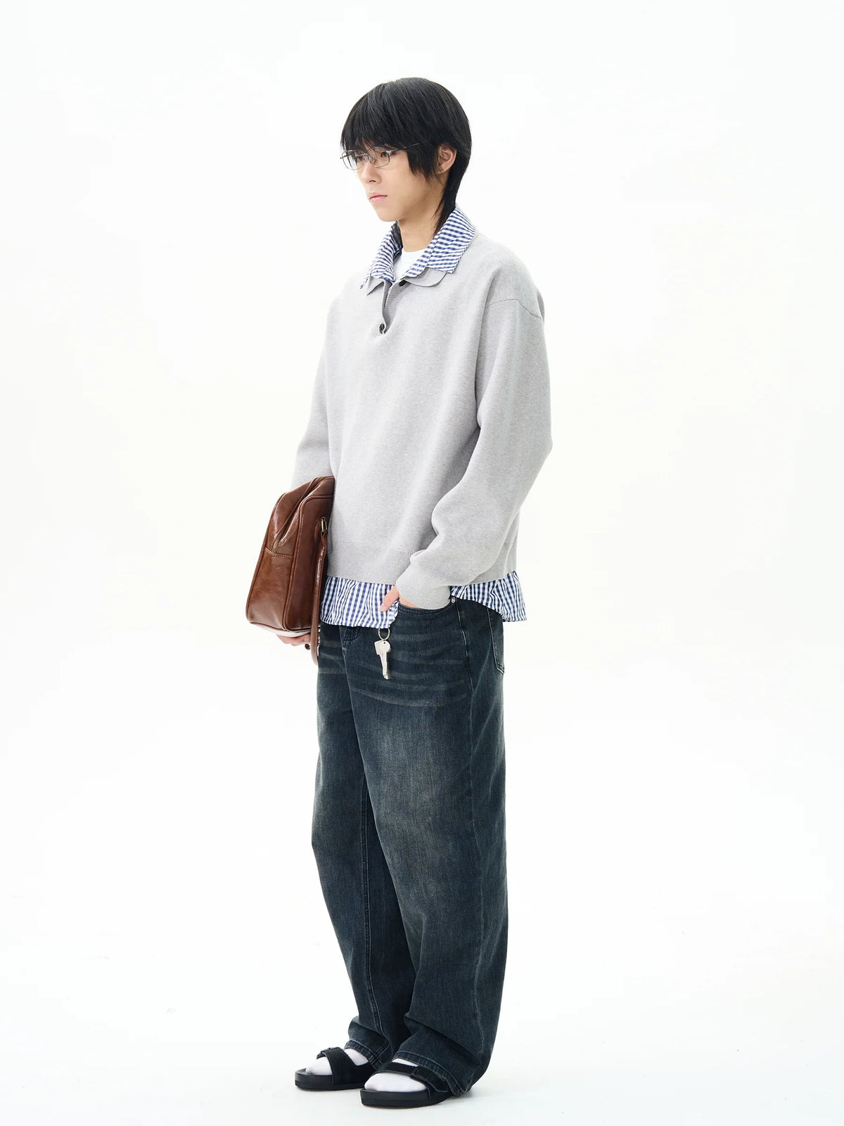 Knit Polo Sweater with Layered Shirt